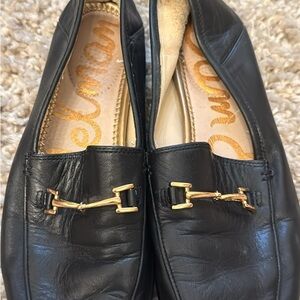 Sam Edelman Black Leather Loafers with Gold Detail size 7